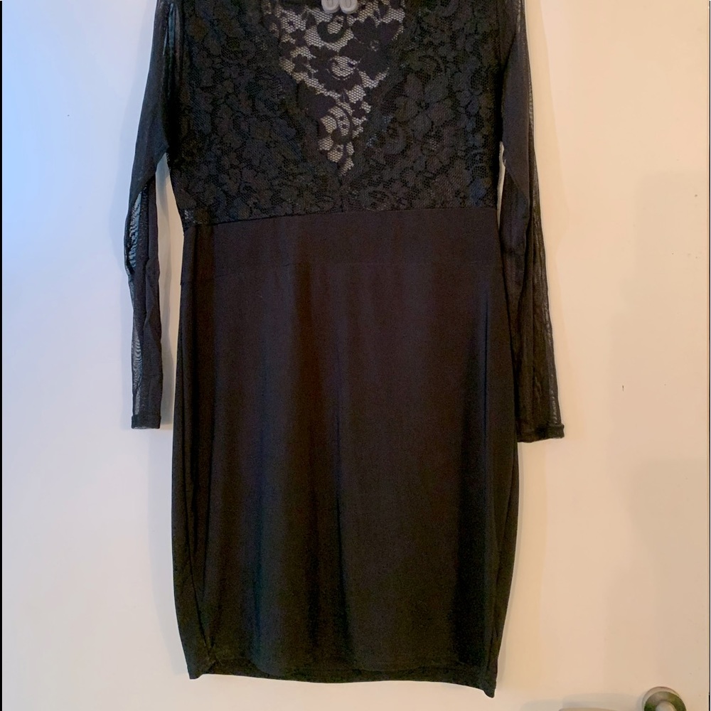 Black Long Sleeved Lace Mini Dress